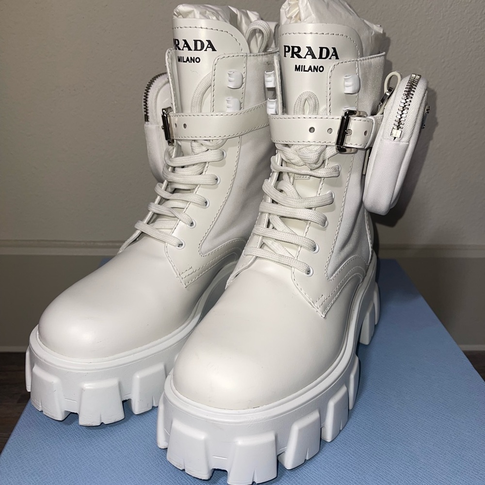 White Prada Combat Boots